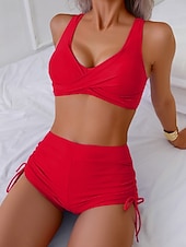 levne Dámské Plavky-Dámské Plavky 2 ks Kraťasy Plavky Volná záda prázdniny Oblečení na pláž Bez vzoru Do V Bez rukávů Plavky