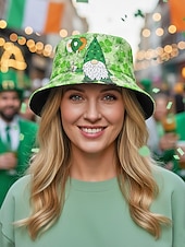 abordables Accesorios-Sombrero de pescador de poliéster para mujer, con trébol y duende del Día de San Patricio, varios patrones, perfecto para el Día de San Patricio y para uso diario.