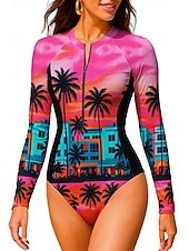 economico Rash Guards Interi-Per donna Standard Top sottomuta Costume da bagno Costume Intero Tropicale Color-blocking con reggiseno incorporato UPF50+ Protezione UV Elastico Manica Lunga Costume da Bagno Body Surf Spiaggia