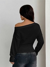 Недорогие Нарядные блузки-Жен. Блуза Нарядные Топы Рюши Туника Полотняное плетение Элегантный стиль Винтаж Дамы Длинный рукав С открытыми плечами Обычные топы Повседневные Офис Праздники Черный Белый Винный Коричневый Серый