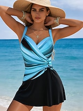 Недорогие Плавающие-Жен. Купальники Купальники Высокий вырез купальник Рюши Отпуск Винтаж Омбре Графика V-образный вырез Без рукавов Купальники