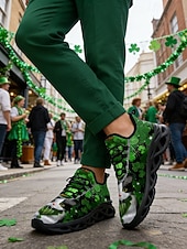  Sneakers da uomo a tema San Patrizio: grafica verde con trifoglio e gatto, comode, perfette per feste di San Patrizio ed eventi divertenti
