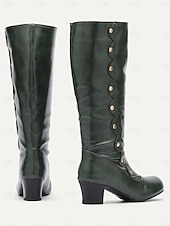 cheap St. Patrick's Day-Women's Green Knee-High Boots with Button Detail – Stylish and Vintage Heeled Footwear for St. Patrick's Day Parades, Festivities and Celebrations