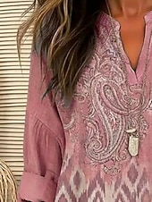 economico Arte &amp; Design Bluse-Per donna Camicia Tunica Stampato Grafico Geometrico Bohemien Vintage Quotidiano Manica Lunga Scollo a V Top Regolari Quotidiano Ferie Rosa Estate Primavera