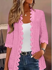 abordables Abrigos &amp; Trench-Mujer Chaqueta casual Cómodo Transpirable Tejido en Punto Casual Plano Casual Vacaciones Calle Ropa Cotidiana Frente Abierto Regular Sin Cuello Ajuste regular Manga Larga Ropa de calle Azul Piscina
