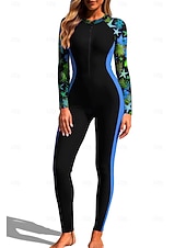 billiga One Pieces Rash Guards-Dam Rash-guards Helkroppsutslagskydd Surfdräkt i ett stycke Blommig Tropisk Färgblockerande Dragkedja med inbyggd BH Dragkedja fram UV Solskydd Fullständig Täckning UPF50+ Långärmad Heltäckande