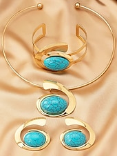 זול שרשרת נשים-סט תכשיטי סגסוגת בוהמי לנשים עם אבני טורקיז - שרשרת, עגילים וצמיד, זמינים במגוון צבעים - מושלם לאירועים יומיומיים וחגיגיים