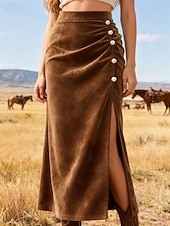 cheap Skirts-Women's Elegant Fashion Casual Maxi High Waist Skirts Plain Split Ends Micro-elastic Daily Street Brown Fall