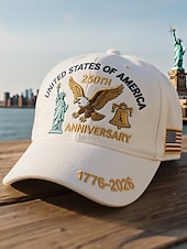  כובע רקום לגברים - יום השנה ה-250 לארה"ב, רב צבעים, יום העצמאות האמריקאי, עיצוב נשר פטריוטי ופסל החירות, התאמה מתכווננת לחגיגות חוץ וחגים