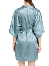 baratos Tops e partes de baixo de dormir para mulher-Women's Robe Casual Soft Satin Pure Color Daily Home Bed Short Sleeve V Neck Black White Light Green Pink Navy Blue Summer Regular Fit