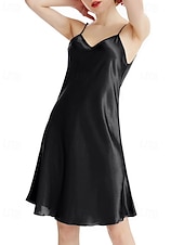 abordables Bodies para mujeres-Mujer Bata de noche Casual Suave Satén Color puro Espalda al Aire Vestidos Diario Hogar Cama Sin Mangas Correas Azul cielo Negro Amarillo Rojo Morado Verano Delgado