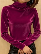 preiswerte Einfarbiges T-Shirt-Damen T-Shirt Druck Gestuft Einfarbig Grafik Elegant Vintage Mode Langarm Rollkragen Normale Oberteile Täglich Ausgehen Wochenende Wein Königsblau Purpur Gold Grün Herbst Winter