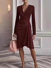 levne Jednoduché šaty-Dámské Midi šaty Saténové šaty Šaty na párty Plášťové šaty Zavazovací šaty Elegantní Moderní Večerní oslava Párty Zvláštní příležitosti Běžný Bez vzoru Dlouhý rukáv Do V Bílá Světlá růžová Fialov