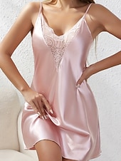 economico Tutine da donna-Per donna Camicia da Notte Casual Morbido Raso Colore Puro Senza schiena Vestiti Quotidiano Casa Da letto Senza Maniche Spalline Nero Champagne Rosa Rosso Viola Estate Vestibilità regolare