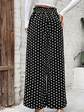 abordables pierna ancha y cintura alta-Mujer Fresco Chinos Vacaciones Ropa de calle Casual Longitud total Media cintura A Lunares Bolsillo Cintura elástica Estampado Confortable Comodidad Elástico Exterior Calle Negro Verano Primavera