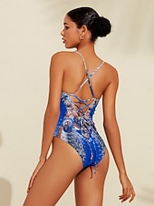 baratos trajes de banho de grife-Maiô de férias com estampa de leopardo e penas, tecido elástico de alta elasticidade e amarração nas costas.