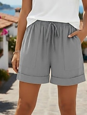 preiswerte Unterteile-Damen Chinos Shorts Sommershorts Urlaub Lässig Kurz Mittlere Taillenlinie Einfach Kordelzug Tasche Bequem Komfort Unelastisch Täglich Outdoor Schwarz Rosa Dunkelmarine Grün Sommer Frühling Lässiger