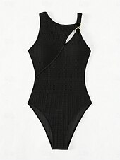 levne Jednodílné plavky-Dámské jednodílné plavky zeštíhlující sexy výřez jedno rameno monokini břišní kontrola vysoký pas slim bez zadního dílu na dovolenou na pláž jednobarevné kulaté krk bez rukávů