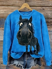 cheap Animals Tops-Women's Pullover Sweatshirt Sweatshirts Print Graphic Animal Warm Classic Casual Long Sleeve Crew Neck Regular Tops Casual Home Street Blue Pink Purple Brown Fall Winter