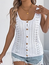 ieftine Culori Solide-Pentru femei Pulover Vestă pulover Șic Stradă Casual Culoare solidă Cablu În U Decupată Nasturi Tricotat Fără manșon Topuri obișnuite Tricotat Concediu Ieșire Sfârșit de săptămână Negru Alb Var