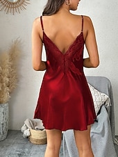 お買い得  レディース ワンジー-女性用 ナイトガウン 活発的 セクシー カジュアル ピュアカラー レース バックレス ドレス 日常 家 ベッドサイド ノースリーブ ストラップ ライトピンク ブラック シャンパン ルビーレッド パープル 夏 レギュラー