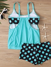 זול טנקיני-בגד ים טנקיני 2 חלקים לנשים עם חצאיות מחטב בטן מותן גבוהה שקוף בגד ים חופים עם פסים נקודתיים וצווארון U ללא שרוולים