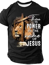 Bible Mens Christian T Shirt There Is Power In The Name Of Jesus Lion And Lamb Cross Graphic Tees Faith Religious Short Sleeve Tops Clothing Apparel