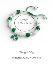  Női ötvözetből és akrilból készült lóheréből készült karkötő és fülbevaló szett, zöld és fehér gyöngyökkel, tökéletes Szent Patrik-napra és mindennapi viseletre.