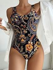 Χαμηλού Κόστους Ολόσωμα μαγιό-Γυναικείο One Piece μαγιό αδυνάτισμα με boho σλιπ παραλία καλοκαίρι γραφικά paisley U λαιμόκοψη χωρίς μανίκια