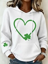 cheap St Patrick's Hoodies &amp; Sweatshirts-St Patrick's Day Women's Pullover Hoodie Sweatshirt Graphic Shamrock Casual Long Sleeve Hooded Regular Tops Casual Street Pocket Print Ash Black White Pink Summer Spring Fall