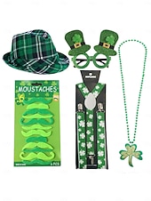 رخيصةأون مُكَمِّلات-قبعة نسائية خضراء منقوشة بنقشة مربعات ليوم القديس باتريك، نظارات برسيم، قفازات، ربطة عنق &amp;طقم جوارب مخططة – إكسسوارات احتفالية ممتعة لاحتفالات عيد القديس باتريك