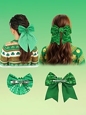  Juego de 2 pinzas para el pelo con lazo verde para mujer, para el Día de San Patricio, con lentejuelas brillantes. &Accesorios para el cabello con cinta de cuadros vichy para fiestas y desfiles en
