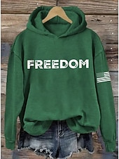 economico Magliette Giorno dell’Indipendenza-Felpa con cappuccio patriottica per donne del Giorno dell'Indipendenza grafica lettera casual maniche lunghe colletto con cappuccio top regolari abbigliamento quotidiano sport blu nero bianco rosso