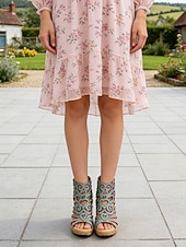 preiswerte Absatzsandalen-Bunte Damen-Sandalen aus Rindsleder mit lasergeschnittenem Blockabsatz und Klettverschluss im Boho-Gladiator-Stil für Gartenpartys, Festivals und besondere Anlässe.