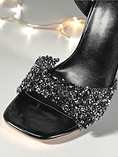economico Invitato al matrimonio-sandali da donna con tacco a spillo e glitter neri con cinturino alla caviglia, tacchi da sera aperti per invitati a matrimoni, eleganti e alla moda per matrimoni &amp;scarpe da cocktail party
