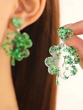 abordables Accessoires-Boucles d'oreilles trèfle en acrylique pour femmes, idéales pour la Saint-Patrick. Modèle léger à paillettes, plusieurs styles disponibles sur le thème du trèfle et de l'Irlande, parfaites pour les défilés, les fêtes, les événements et les célébrations.