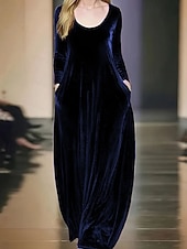 tanie Prosta sukienka-Damskie Długa sukienka sukienka maxi Sukienki z bawełny i lnu Sukienka trapezowa Aksamitna sukienka Sukienka na studniówkę Elegancja Moda Wieczorna impreza Impreza Specjalne okazje Luźna Równina