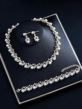 abordables Boda ACC-Conjunto de joyas de aleación de perlas de imitación para mujer: conjunto de 3 piezas de collar, pulsera y aretes, perfecto para bodas y ocasiones especiales.