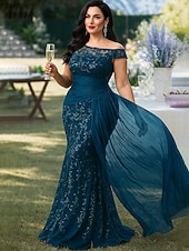 preiswerte Bodenlänge-Schlauchkleid Bodenlang Abschlussballkleid Perlenbestickt Partykleid Brautmutterkleid Kurzarm Rundhalsausschnitt Elegant Vintage luxuriös Formeller Abend Hochzeitsfeier mit Perlenstickerei
