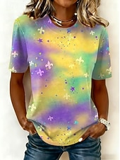 levne Dámské Mardi Gras Oblečení-Karneval Mardi Gras Dámské Tričko Tisk Grafika Vinobraní Módní stylové Krátký rukáv Tričkový Běžné topy Denní Černá a červená Bílá Žlutá Světle zelená Fialová Léto Jaro