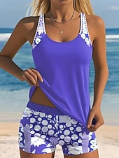 tanie Tankini-Damskie Stroje kąpielowe 2 szt Kostium kąpielowy Urlop Bez rękawów Kostiumy kąpielowe