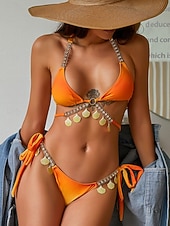 Недорогие Бикини-Женский бикини из 2-х частей Купальник Щекотливый Узкий Без спины Отпуск Пляжная одежда Омбре Халтер ведро Без рукавов