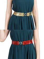 baratos Dia de São Patricio-Cinto feminino de lantejoulas, em poliéster elástico, disponível em várias cores, perfeito para o Dia de São Patrício, carnaval e uso diário.