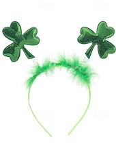  Diadema de trébol para el Día de San Patricio: diadema de trébol verde con purpurina y detalle de plumas para niños. &Adultos, accesorio para fiesta de disfraces de festival irlandés