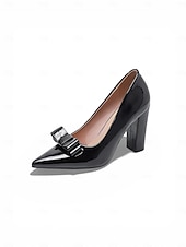  Women's Green Patent Leather Block Heel Pumps, Classic Bow Detail Dress Shoes for St. Patrick's Day Party