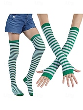 abordables Accessoires-Ensembles de chaussettes et gants à rayures montantes Mardi Gras pour femmes plusieurs couleurs design amusant et coloré parfaits pour le carnaval et les bals masqués