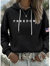 ieftine Ziua Independenței Top-Hanorac pentru femei patriote de Ziua Independenței hanorac cu glugă grafic literă casual cu mânecă lungă ținute obișnuite stradă purtare zilnică cu buzunar imprimare negru alb gri primăvară toamnă