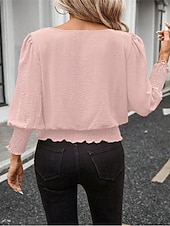 economico Bluse Eleganti-Per donna Blusa Top Eleganti Arricciato Patchwork Tinta unica Semplice Elegante Vintage Signore Manica Lunga Girocollo Top Regolari Quotidiano Lavoro Uscire Blu Nero Bianco Rosa Verde Estate Primavera