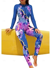 baratos Rash Guards de Uma Peça-Mulheres Normal Anti Atrito Proteção solar de corpo inteiro Roupa de banho Leopardo oceano Com sutiã embutido Zíper Frontal Proteção Solar UV Cobertura Total UPF50+ Manga Longa Corpo Inteiro Roupa de