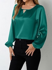 economico Bluse Semplici-Per donna Blusa Tinta unica Elegante Casual Manica Lunga Girocollo Top Regolari Quotidiano Blu Nero Vino Rosso Fucsia Estate Primavera